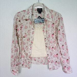 Angie Y2K Shirt Womens Medium Floral Pearl Snap Attached Tank Vintage 2000s NEW